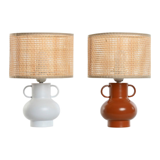 Desk lamp Home ESPRIT White Natural Terracotta Metal Bamboo 50 W 220 V 22 x 22 x 33 cm (2 Units)-0