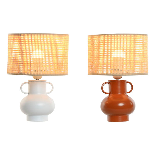 Desk lamp Home ESPRIT White Natural Terracotta Metal Bamboo 50 W 220 V 22 x 22 x 33 cm (2 Units)-1
