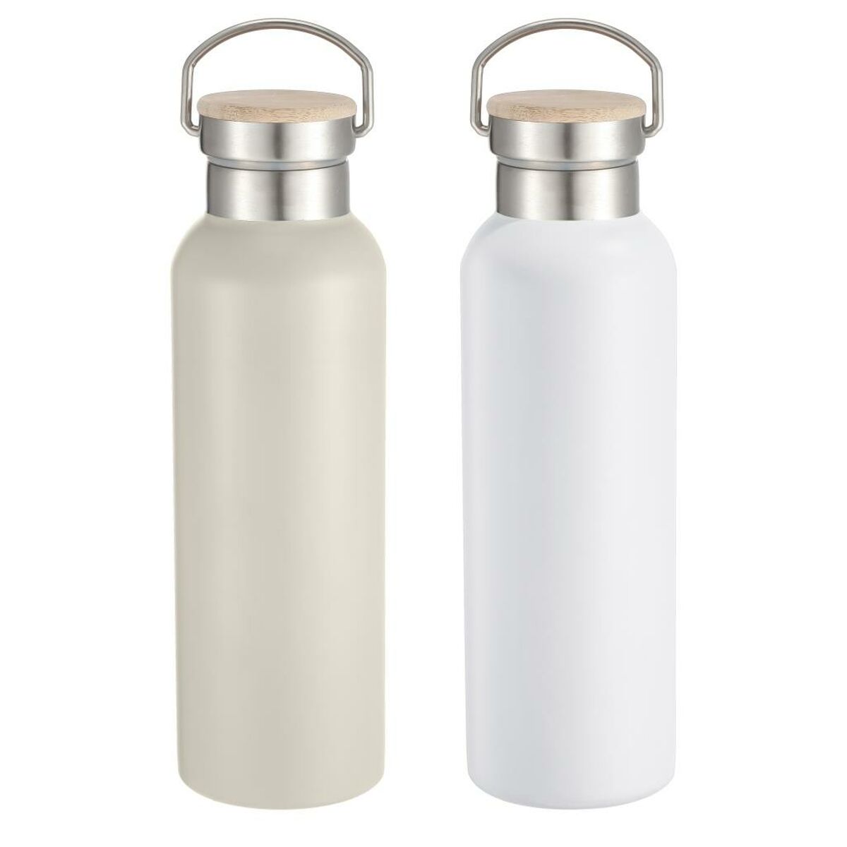 Water bottle Home ESPRIT White Beige Natural Bamboo Stainless steel 500 ml (2 Units)-0