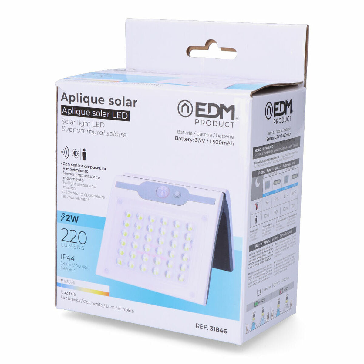 LED Wall Light EDM 31846 White 2 W 220 lm Solar Movement Sensor (6500 K)-4