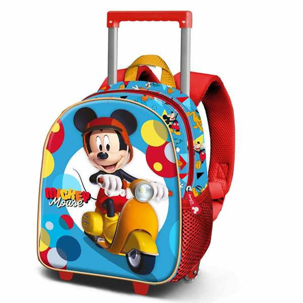3D School Bag with Wheels Mickey Mouse Scooter Blue Red 26 x 13 x 34 cm-0