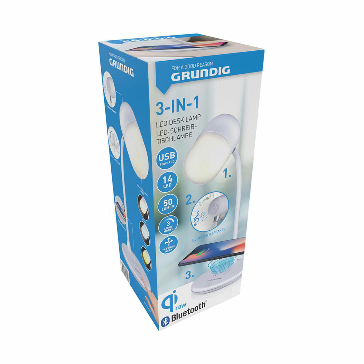 LED lamp with Speaker and Wireless Charger Grundig White 10 W 50 lm Ø 12 x 26 cm Plastic 3-in-1-3