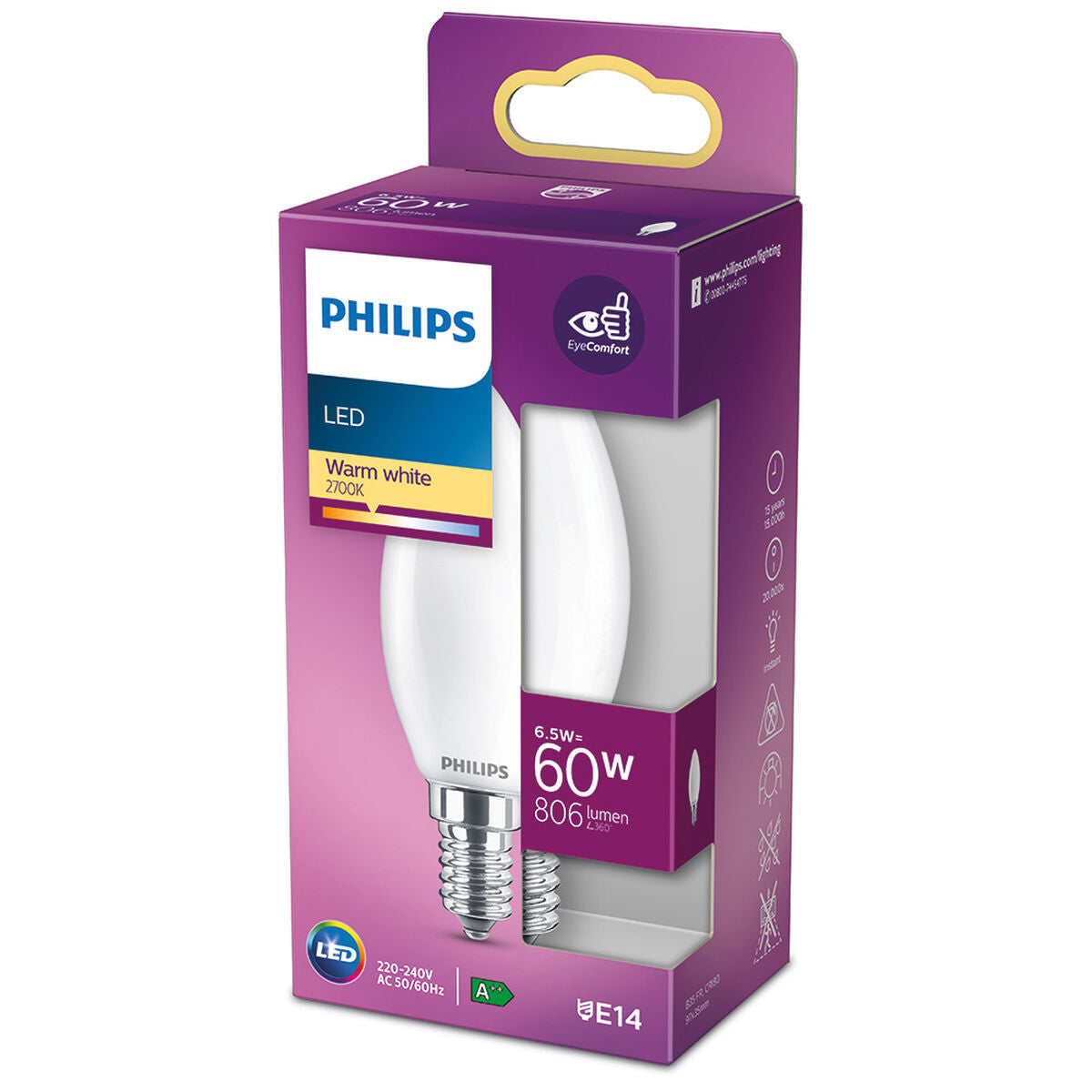 LED lamp Philips Candle E 6,5 W 60 W E14 806 lm 3,5 x 9,7 cm (2700 K)-2