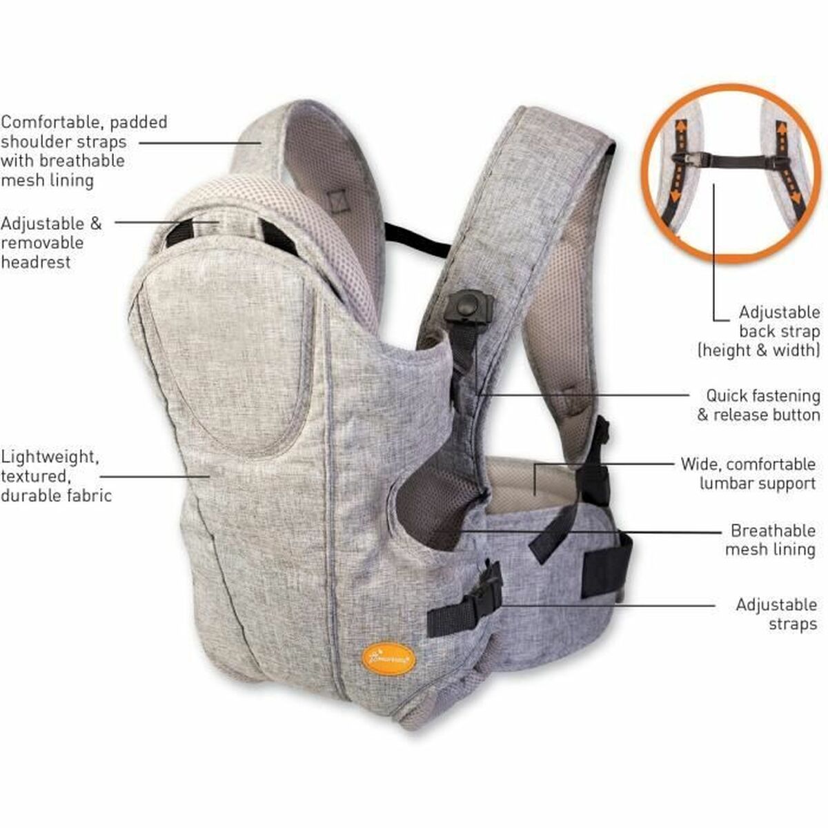 Baby Carrier Backpack Dreambaby Oxford Grey + 3 years 15 kg-5