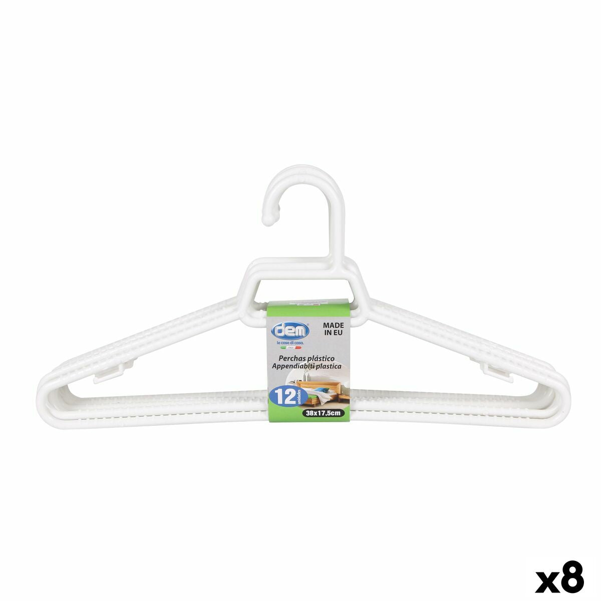 Set of Clothes Hangers Dem White Plastic 12 Pieces 38 x 17,5 cm (8 Units)-0