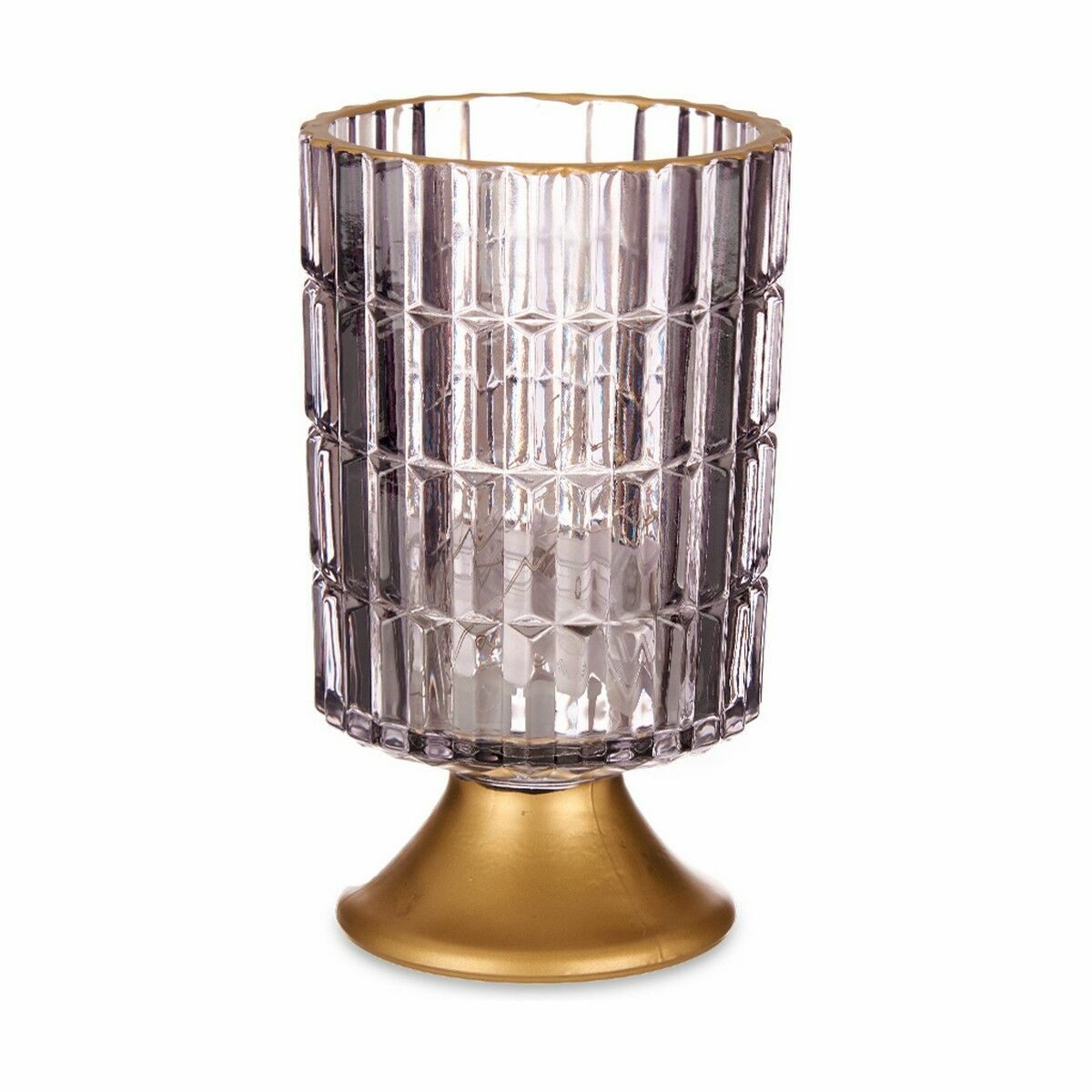 LED Lantern Gift Decor Grey Golden Glass 10,7 x 18 x 10,7 cm (6 Units)-2