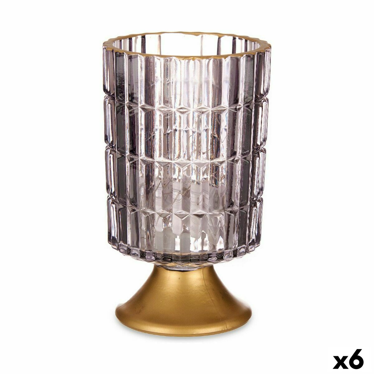 LED Lantern Gift Decor Grey Golden Glass 10,7 x 18 x 10,7 cm (6 Units)-0