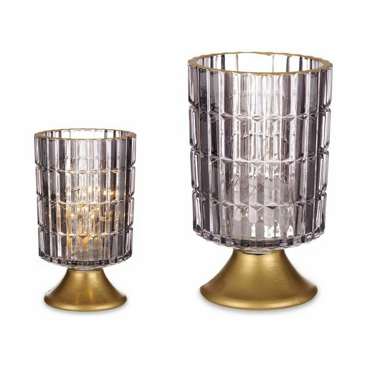 LED Lantern Gift Decor Grey Golden Glass 10,7 x 18 x 10,7 cm (6 Units)-1