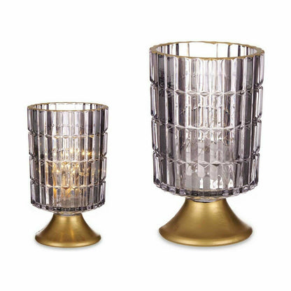 LED Lantern Gift Decor Grey Golden Glass 10,7 x 18 x 10,7 cm (6 Units)-1