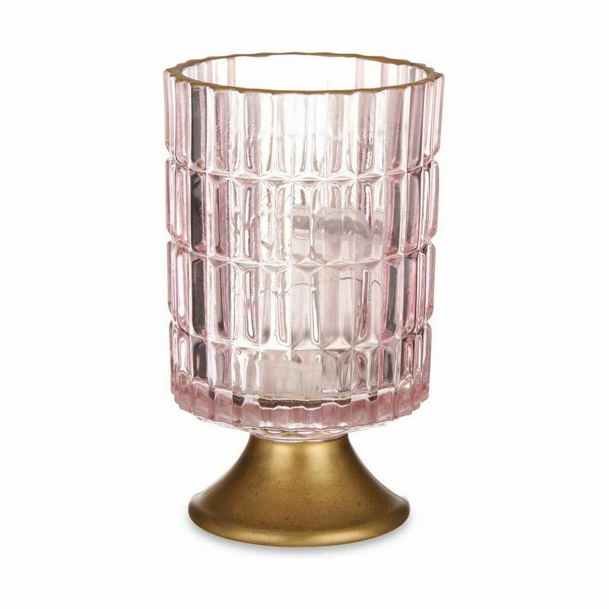 LED Lantern Gift Decor Pink Golden Glass 10,7 x 18 x 10,7 cm (6 Units)-1