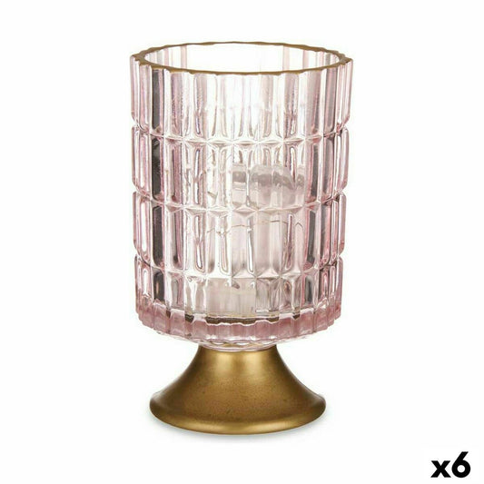 LED Lantern Gift Decor Pink Golden Glass 10,7 x 18 x 10,7 cm (6 Units)-0