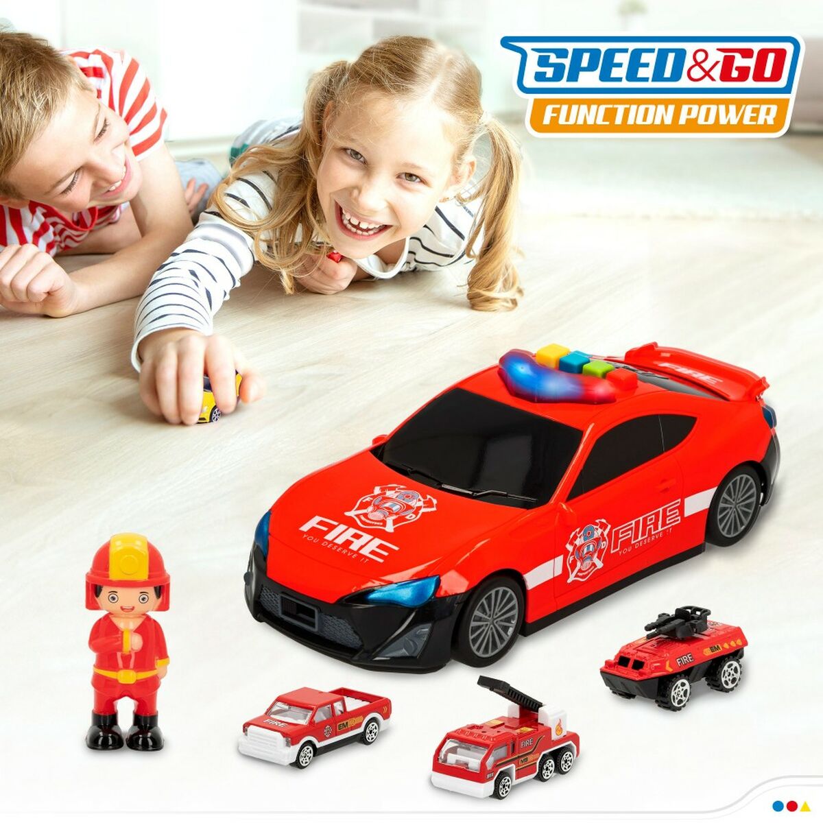 Vehicle Playset Speed & Go 30 x 9,5 x 13 cm Fireman Light Sound 4 Units-3