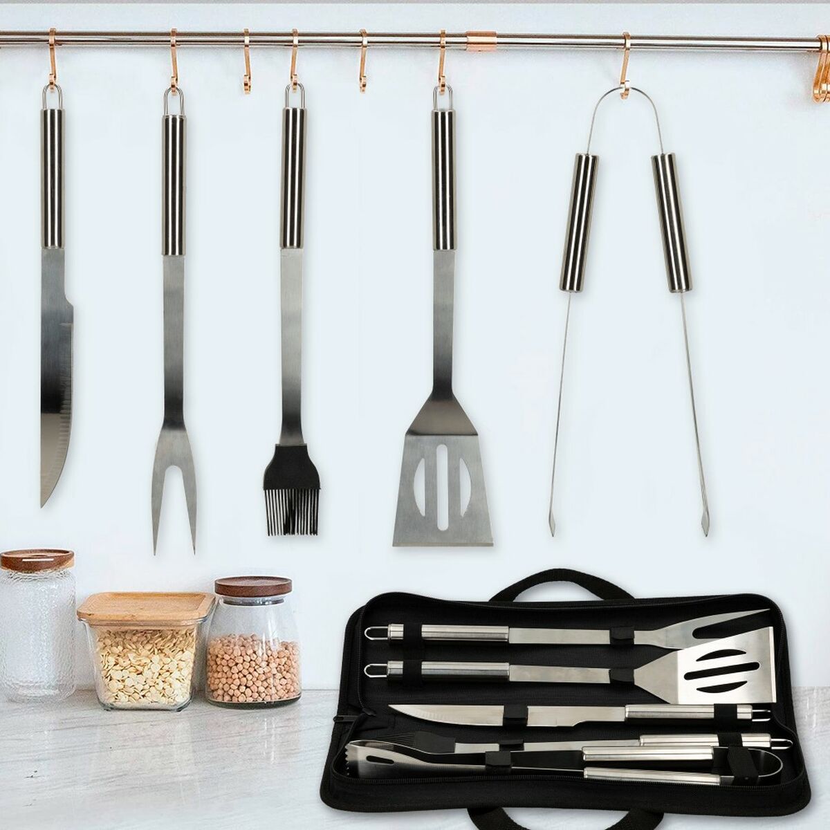 Barbecue utensils Aktive Silicone Stainless steel 12 Units 7,5 x 35 x 1,9 cm (5 Pieces)-4