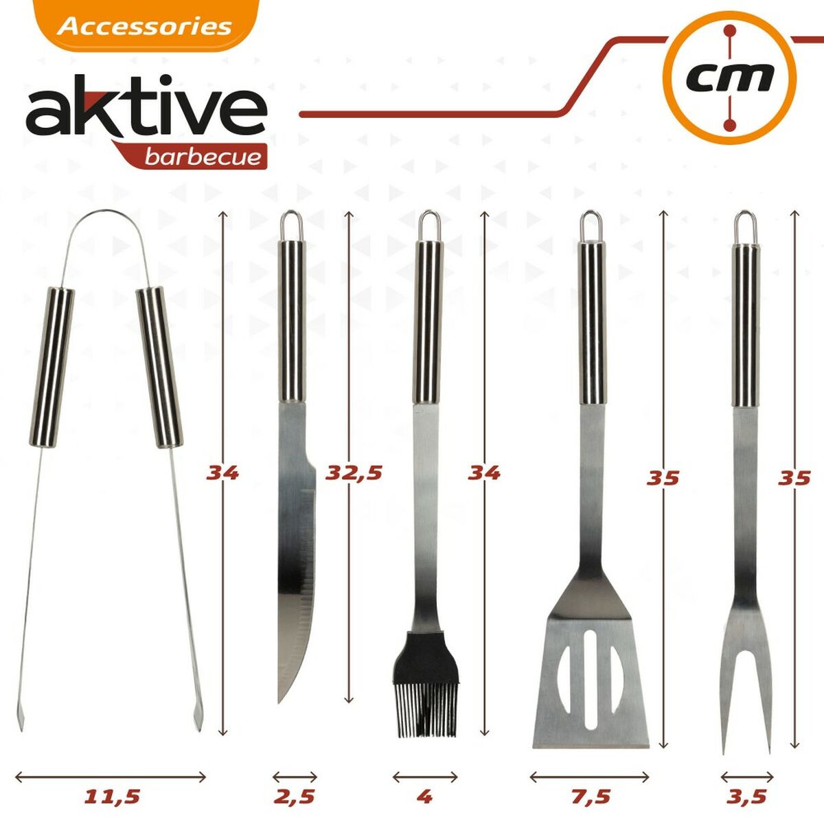 Barbecue utensils Aktive Silicone Stainless steel 12 Units 7,5 x 35 x 1,9 cm (5 Pieces)-1