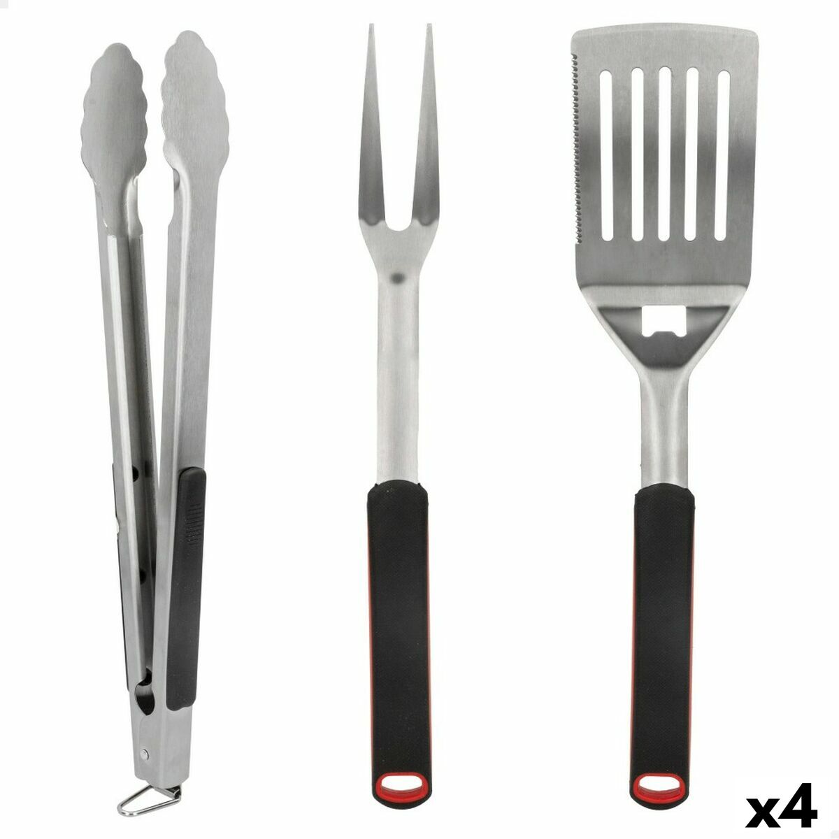 Barbecue Utensils Set Aktive 3 Pieces Barbecue Stainless steel 9 x 41 x 5 cm (4 Units)-0