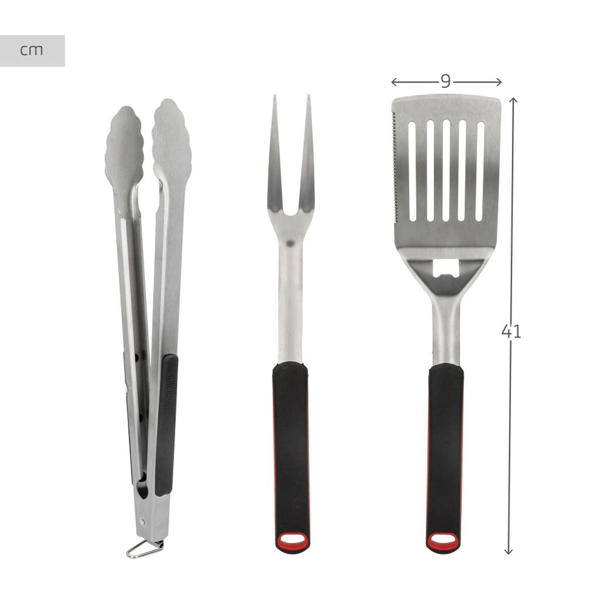 Barbecue Utensils Set Aktive 3 Pieces Barbecue Stainless steel 9 x 41 x 5 cm (4 Units)-3