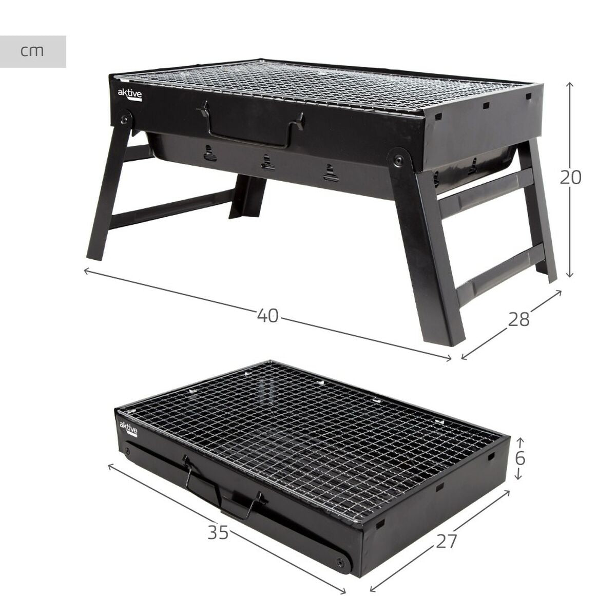 Barbecue Portable Aktive Rectangular Black Steel 40 x 20 x 28 cm-3