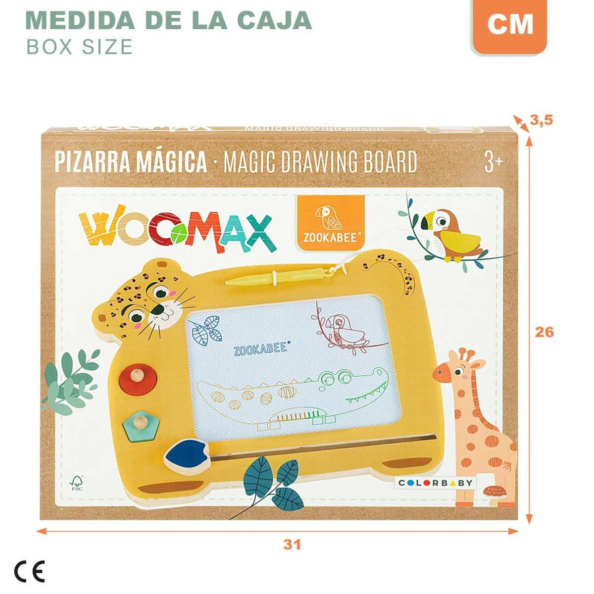 Magic Blackboard Woomax Zookabee Tiger Wood 30 x 2,5 x 26 cm (6 Units)-1
