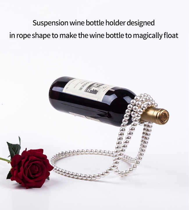 NNEDSZ Gold Modern Floating Pearl Wine Bottle Holder – Elegant Home Decor, Unique Kitchen Accessory for Dining, Bar, and Living Room-2