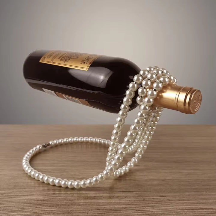 NNEDSZ Gold Modern Floating Pearl Wine Bottle Holder – Elegant Home Decor, Unique Kitchen Accessory for Dining, Bar, and Living Room-4